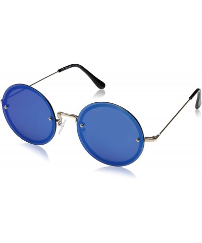 Rectangular Rimless Eyes Rectangular Sunglasses - Gold/Blue Mirror - C617YZ9G78Y $11.04