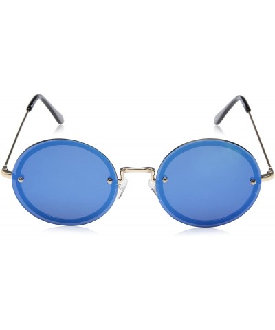 Rectangular Rimless Eyes Rectangular Sunglasses - Gold/Blue Mirror - C617YZ9G78Y $11.04