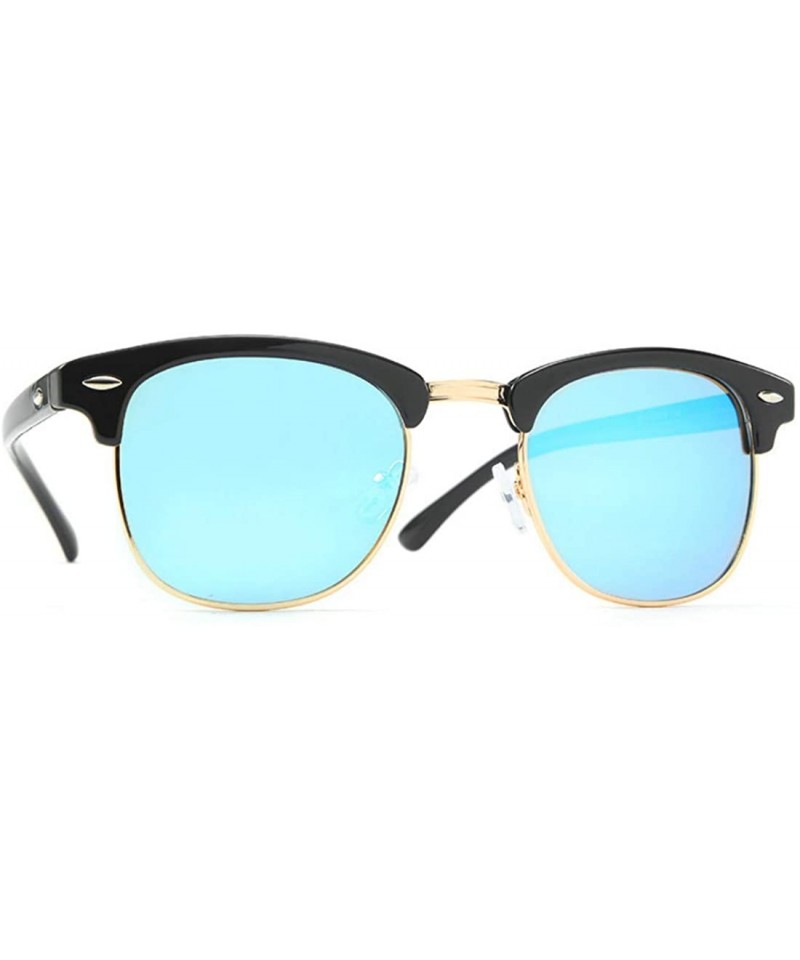 Classic retro half frame sunglasses fashion meter nail polarizer men  sunglasses frog mirror - Black Blue C4 - C41905CSKHD