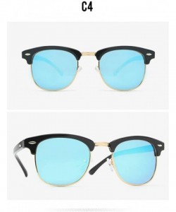 Square Classic retro half frame sunglasses fashion meter nail polarizer men sunglasses frog mirror - Black Blue C4 - C41905CS...