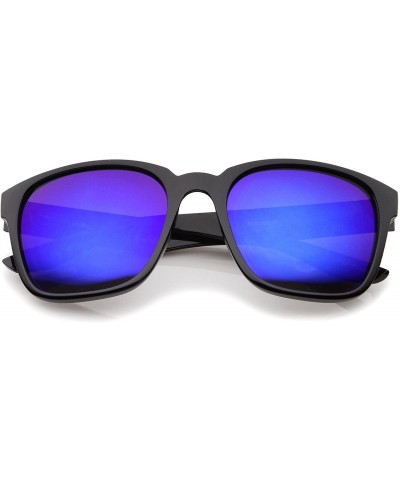 Wayfarer Modern Wide Temples Square Color Mirror Lens Horn Rimmed Sunglasses 56mm - Shiny Black / Blue Mirror - C212K5F8L5R $...