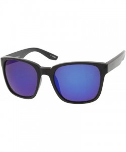 Wayfarer Modern Wide Temples Square Color Mirror Lens Horn Rimmed Sunglasses 56mm - Shiny Black / Blue Mirror - C212K5F8L5R $...