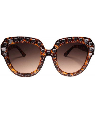 Square Stylish Sophisticated Heart Shape Bling Rhinestone Womens Sunglasses - Tortoise - C918Z008X29 $11.72
