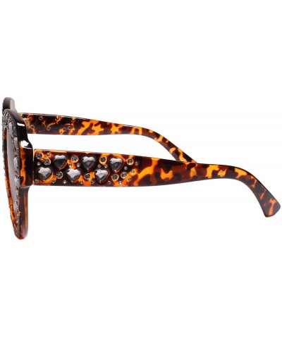 Square Stylish Sophisticated Heart Shape Bling Rhinestone Womens Sunglasses - Tortoise - C918Z008X29 $11.72