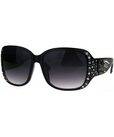 Butterfly Womens Rectangular Luxury Bling Rhinestone Diva Butterfly Sunglasses - Black Smoke - CA186UZ22LZ $16.42