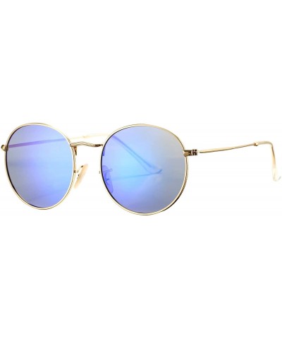 Oval Small Round Metal Polarized Sunglasses for Women Retro Designer Style - Gold Frame/Blue Mirrored Lens - CO18UO5QCQH $18.76