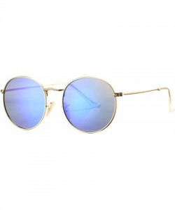 Oval Small Round Metal Polarized Sunglasses for Women Retro Designer Style - Gold Frame/Blue Mirrored Lens - CO18UO5QCQH $18.76