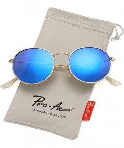 Oval Small Round Metal Polarized Sunglasses for Women Retro Designer Style - Gold Frame/Blue Mirrored Lens - CO18UO5QCQH $18.76