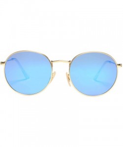 Oval Small Round Metal Polarized Sunglasses for Women Retro Designer Style - Gold Frame/Blue Mirrored Lens - CO18UO5QCQH $18.76