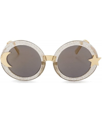 Round Women's Glitter Shell-effect Acetate Moon Star Accent Round Sunglasses - Gold - CN185W0M79D $45.40