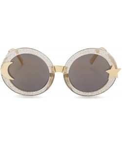 Round Women's Glitter Shell-effect Acetate Moon Star Accent Round Sunglasses - Gold - CN185W0M79D $24.10