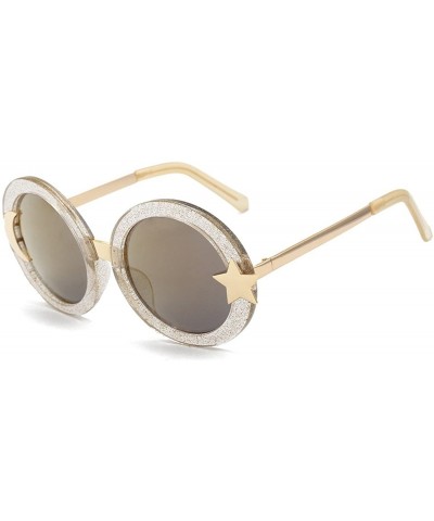 Round Women's Glitter Shell-effect Acetate Moon Star Accent Round Sunglasses - Gold - CN185W0M79D $24.10