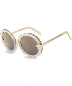 Round Women's Glitter Shell-effect Acetate Moon Star Accent Round Sunglasses - Gold - CN185W0M79D $24.10