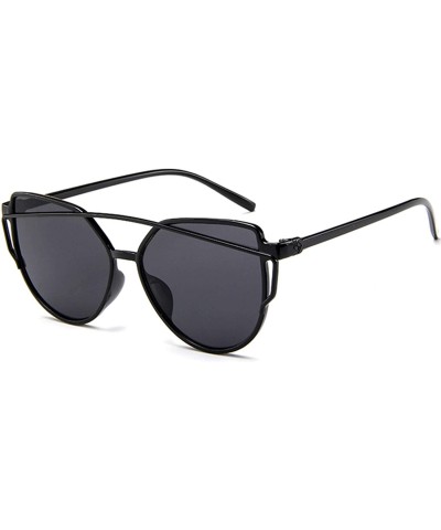 Rimless Fashion Cat Eye Mirrored Flat Lenses Sunglasses For Women - Black-black - C218SXE7CDI $9.36