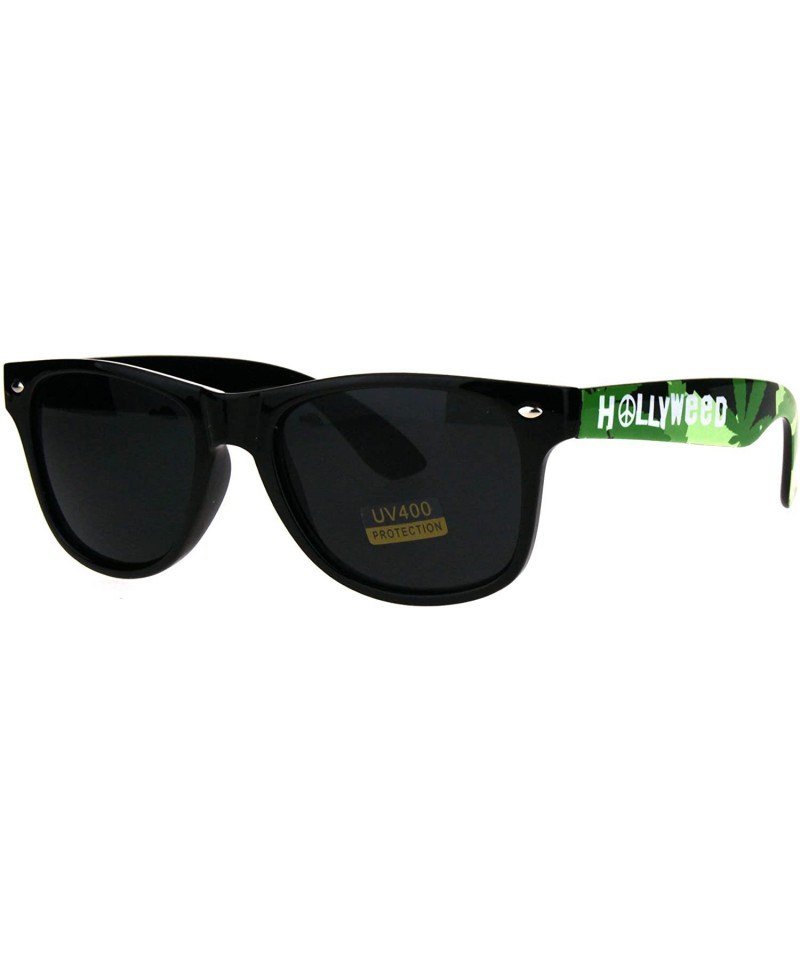 Rectangular Pot Head Hollyweed Marijuana Weed Stoner Plastic Sunglasses Hipster Horned Rim - CV183470DKG $10.23