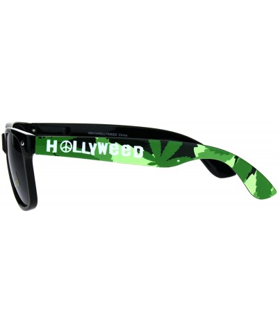 Rectangular Pot Head Hollyweed Marijuana Weed Stoner Plastic Sunglasses Hipster Horned Rim - CV183470DKG $10.23