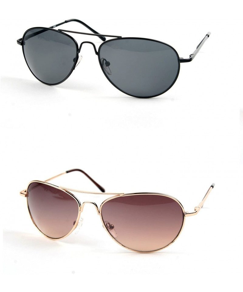 Aviator Metal Classic Aviator Color Lens Sunglasses Small Size P2480 - 2 Pcs Black-smoke & Gold-brown - CF11VJ4W91V $18.47