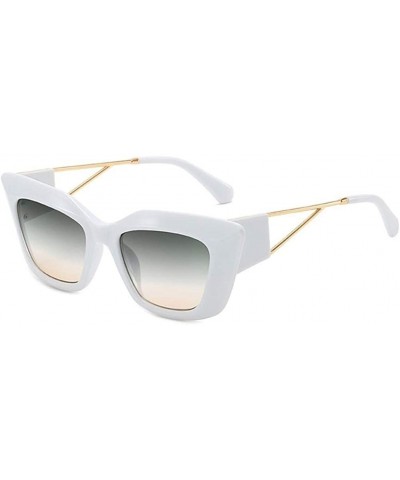 Square Thick Frame Cat Eye Sunglasses for Women Square Steampunk Shades Gradient Lens - White Green Tea - CA1906EE27N $9.87