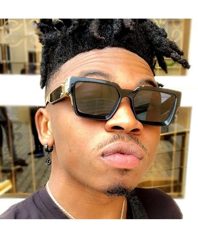 Oversized Retro Millionaire Sunglasses Square Metal punk Rock Hip hop Sunglasses men women - 6 - CC18AQSZH07 $21.25