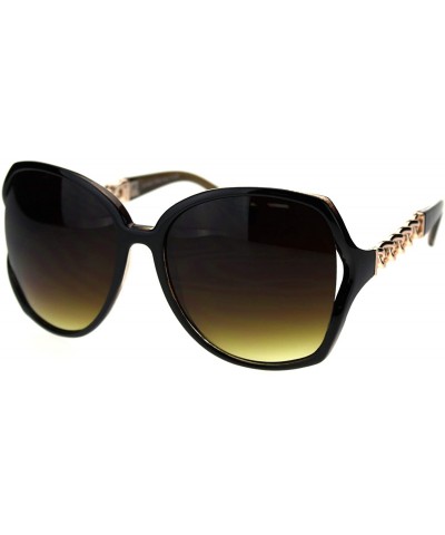 Oversized Womens Metal Chain Arm Exposed Lens Diva Plastic Fashion Sunglasses - Brown - CM18TI2WOU4 $12.67