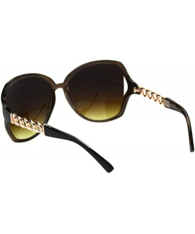 Oversized Womens Metal Chain Arm Exposed Lens Diva Plastic Fashion Sunglasses - Brown - CM18TI2WOU4 $12.67