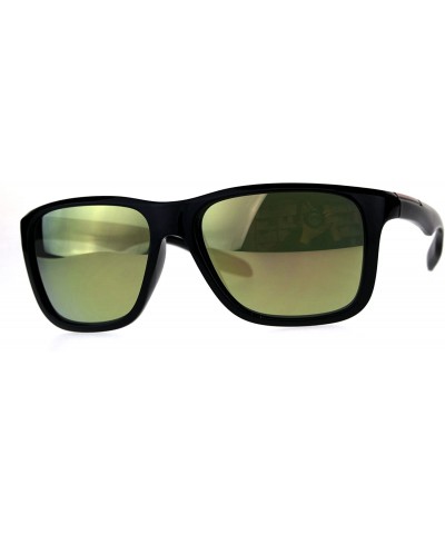 Sport Mens Sport Plastic Mirror Lens Warp Around Agent Sunglasses - Black Gold - CX18C9CO9EX $23.72
