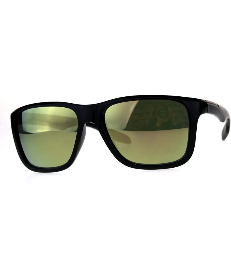 Sport Mens Sport Plastic Mirror Lens Warp Around Agent Sunglasses - Black Gold - CX18C9CO9EX $8.53