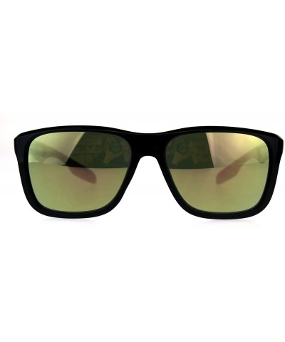 Sport Mens Sport Plastic Mirror Lens Warp Around Agent Sunglasses - Black Gold - CX18C9CO9EX $8.53