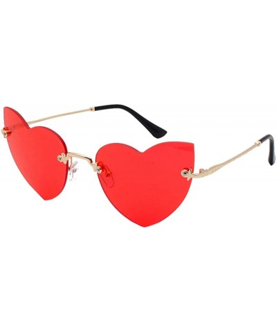 Rimless Heart Rimless Sunglasses Lightweight Al-Mg Alloy Metal Frame Composite-UV400 Lens Glasses for Men and Women - Red - C...