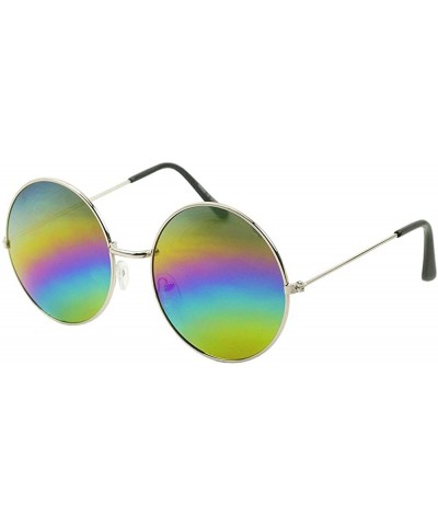 Round Mod Round Sunglasses for Women Men UV Protected Runway Fashion - Silver/Rainbow Mirror - C41827Q6LWW $8.20