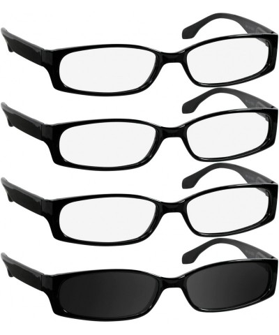 Rectangular Reading Glasses Men Women Dura Tight - 3 Black 1 Sun Black - CQ1880I7R4D $14.31