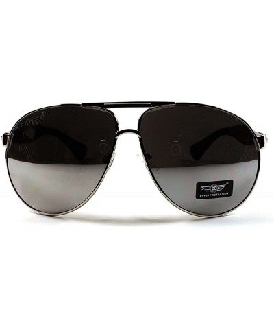 Oversized Mirrored Lens Oversized Designer Mens Womens Air Force Style Silver Sunglasses - CC1802ONAS3 $9.08