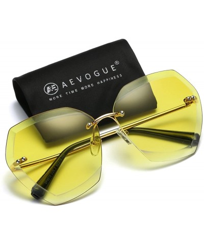 Square Sunglasses For Women Oversized Rimless Diamond Cutting Lens Sun Glasses AE0534 - Gold&yellow - C017YAOOK5U $11.59