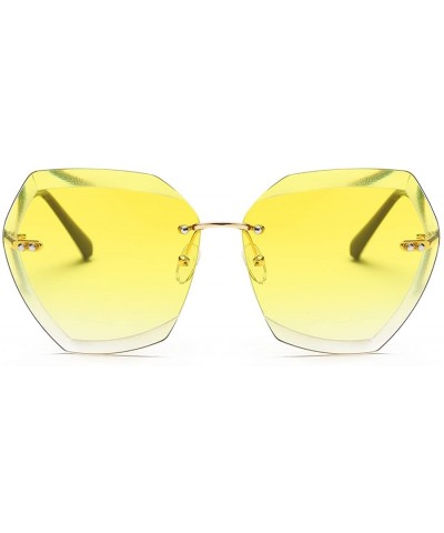 Square Sunglasses For Women Oversized Rimless Diamond Cutting Lens Sun Glasses AE0534 - Gold&yellow - C017YAOOK5U $11.59