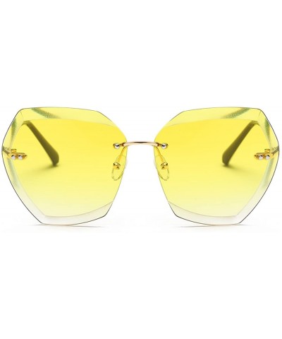 Square Sunglasses For Women Oversized Rimless Diamond Cutting Lens Sun Glasses AE0534 - Gold&yellow - C017YAOOK5U $11.59