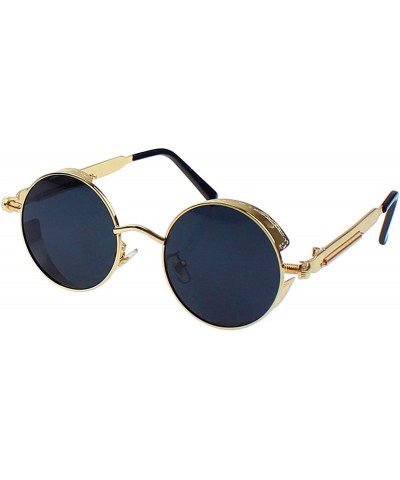 Round Polarized Sunglasses UV Protection-Retro Round Sunglasses for Women Men - Gold Frame/Black Gray Len - CO199MRHN2D $10.24