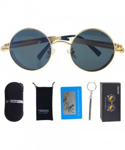 Round Polarized Sunglasses UV Protection-Retro Round Sunglasses for Women Men - Gold Frame/Black Gray Len - CO199MRHN2D $10.24