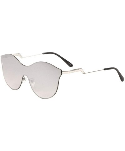 Round Color Mirror Curved Top One Piece Shield Round Cat Eye Sunglasses - Grey - CO198RW3RQY $27.30