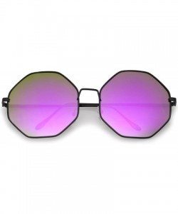 Round Oversize Metal Frame Slim Temple Colored Mirror Lens Hexagon Sunglasses 63mm - Black / Purple Mirror - C412O43ZV76 $13.36