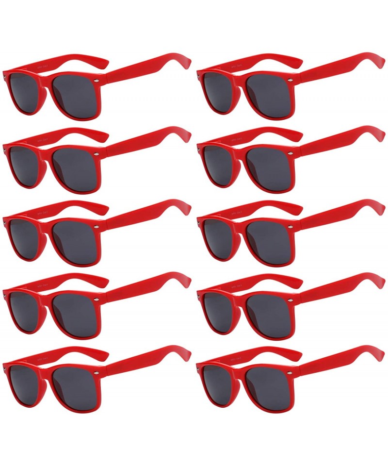 Rectangular Vintage Retro Eyeglasses Sunglasses Smoke Lens 10 Pack Colored Colors Frame - Red_10_pack - CH12NYD3KTR $17.49