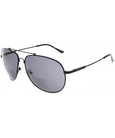 Square Large Bifocal Sunglasses Polit Style Sunshine Readers with Bendable Memory Bridge and Arm - Black Frame Grey Lens - CN...