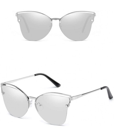 Wrap Semi Rimless Metallic Frame Sunglasses for Women Cateye Sunglasses - White Silver - CF18RQE2HRN $29.84