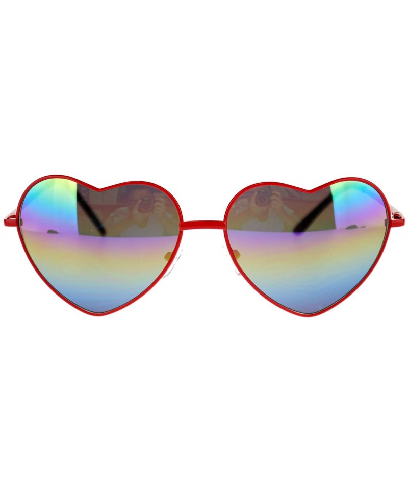 Round Womens Rusta Mirrored Mirror Lens Heart Shape Wire Rim Retro Sunglasses - Red - CB11NI0G38T $11.62