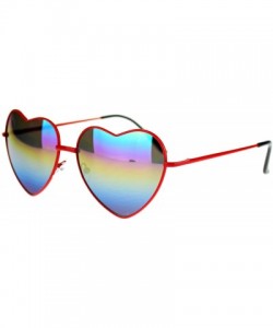 Round Womens Rusta Mirrored Mirror Lens Heart Shape Wire Rim Retro Sunglasses - Red - CB11NI0G38T $11.62