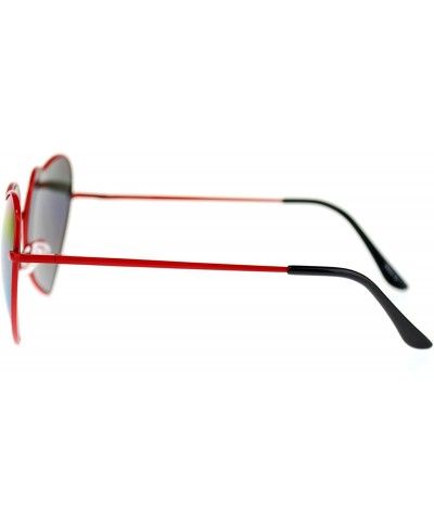 Round Womens Rusta Mirrored Mirror Lens Heart Shape Wire Rim Retro Sunglasses - Red - CB11NI0G38T $11.62