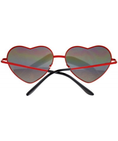 Round Womens Rusta Mirrored Mirror Lens Heart Shape Wire Rim Retro Sunglasses - Red - CB11NI0G38T $11.62