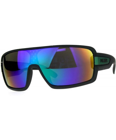 Sport Mens Kush Robotic Shield Color Mirror Plastic Oversize Sunglasses - Teal Green - CB180TC0L6Y $13.68