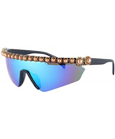 Oversized Oversize Shield Visor Sunglasses Flat Top Mirrored Mono Lens 170mm - Purple Green Bead - CJ1939HZ365 $36.26