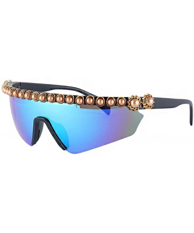 Oversized Oversize Shield Visor Sunglasses Flat Top Mirrored Mono Lens 170mm - Purple Green Bead - CJ1939HZ365 $18.55