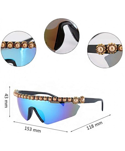 Oversized Oversize Shield Visor Sunglasses Flat Top Mirrored Mono Lens 170mm - Purple Green Bead - CJ1939HZ365 $18.55